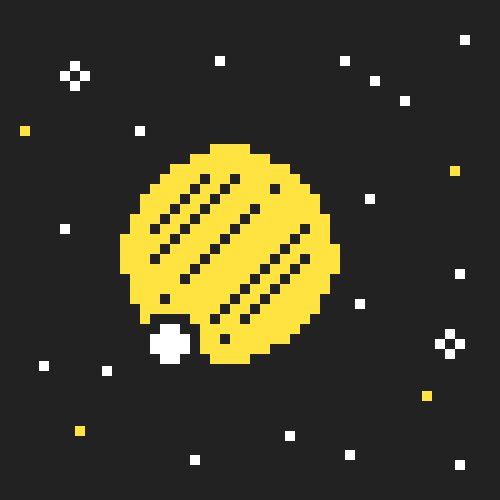 pixel-art yellow planet with moon