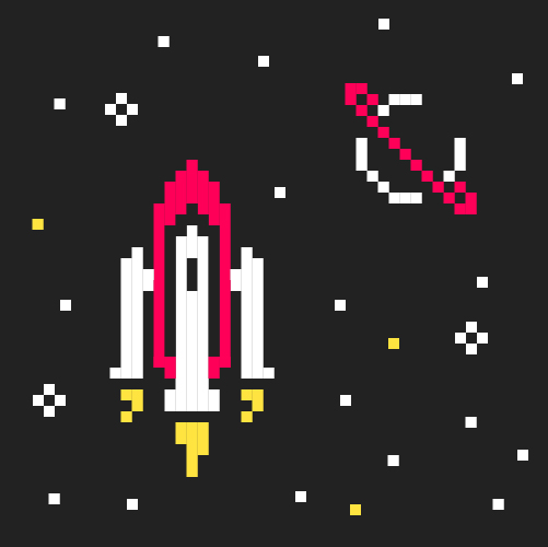 pixel-art red spaceship and planet