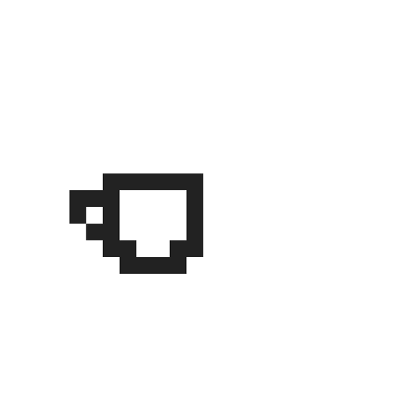 8-bit mug spills 8-bit coffee on an empty white screen
