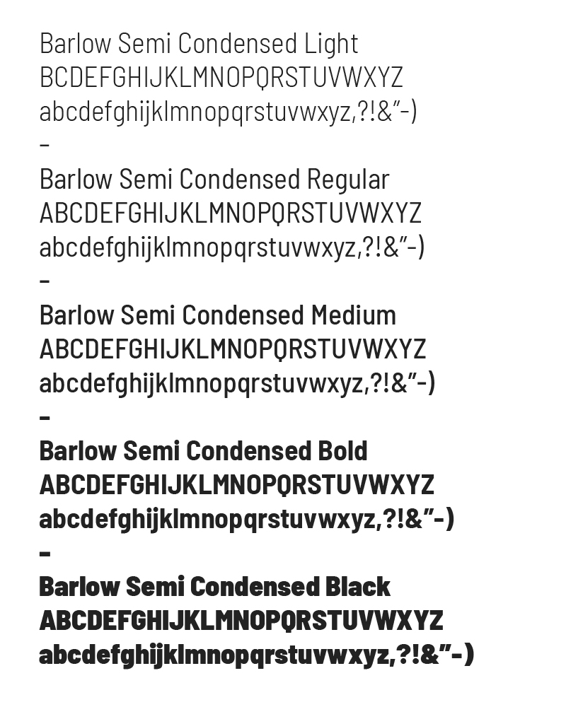 Barlow semi condensed font sample